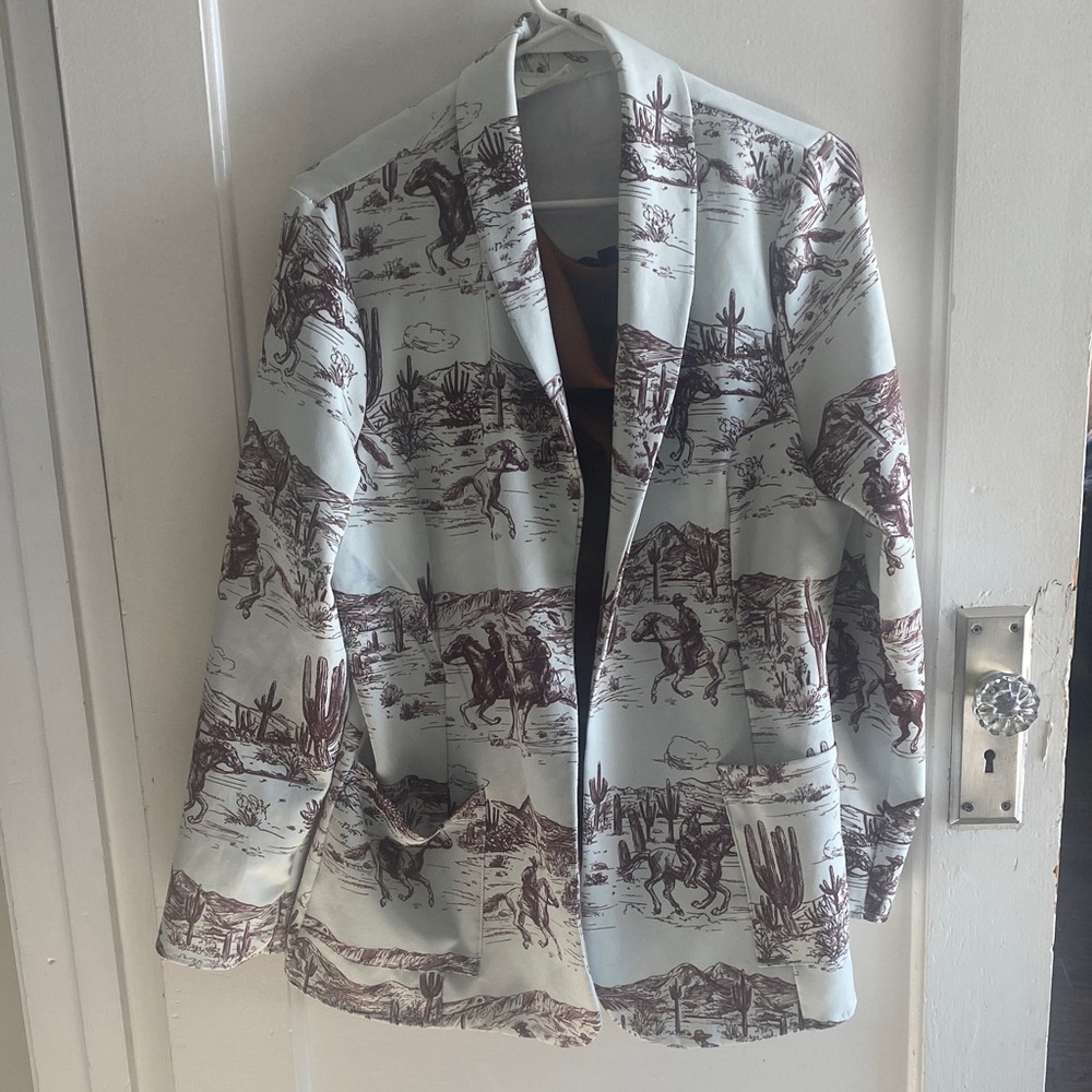 Avery Cream and Brown Printed Blazer